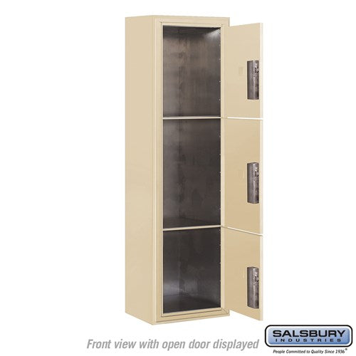 Maximum Height Surface Mounted 4C Horizontal Parcel Locker with 3 Parcel Lockers in Sandstone with Private Access