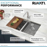 33 in. Workstation Ledge 60/40 Double Bowl Undermount 16-Gauge Stainless Steel Kitchen Sink - Super Arbor