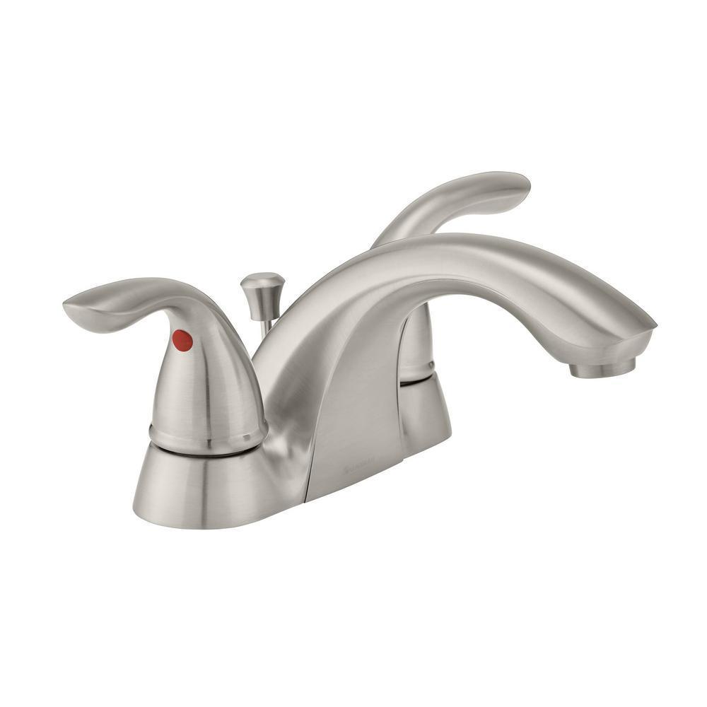 Builders 4 in. Centerset 2-Handle Low-Arc Bathroom Faucet in Brushed Nickel - Super Arbor