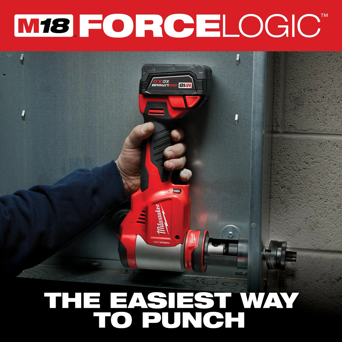 Milwaukee M18 18V FORCE LOGIC 10T Knockout Tool Kit (1/2 in.–4 in.) with Bonus M18 FUEL 1/4 in. Impact Driver & SHOCKWAVE Step Bit Set
