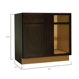 Shaker Assembled 36x34.5x24 in. Blind Base Corner Kitchen Cabinet in Java
