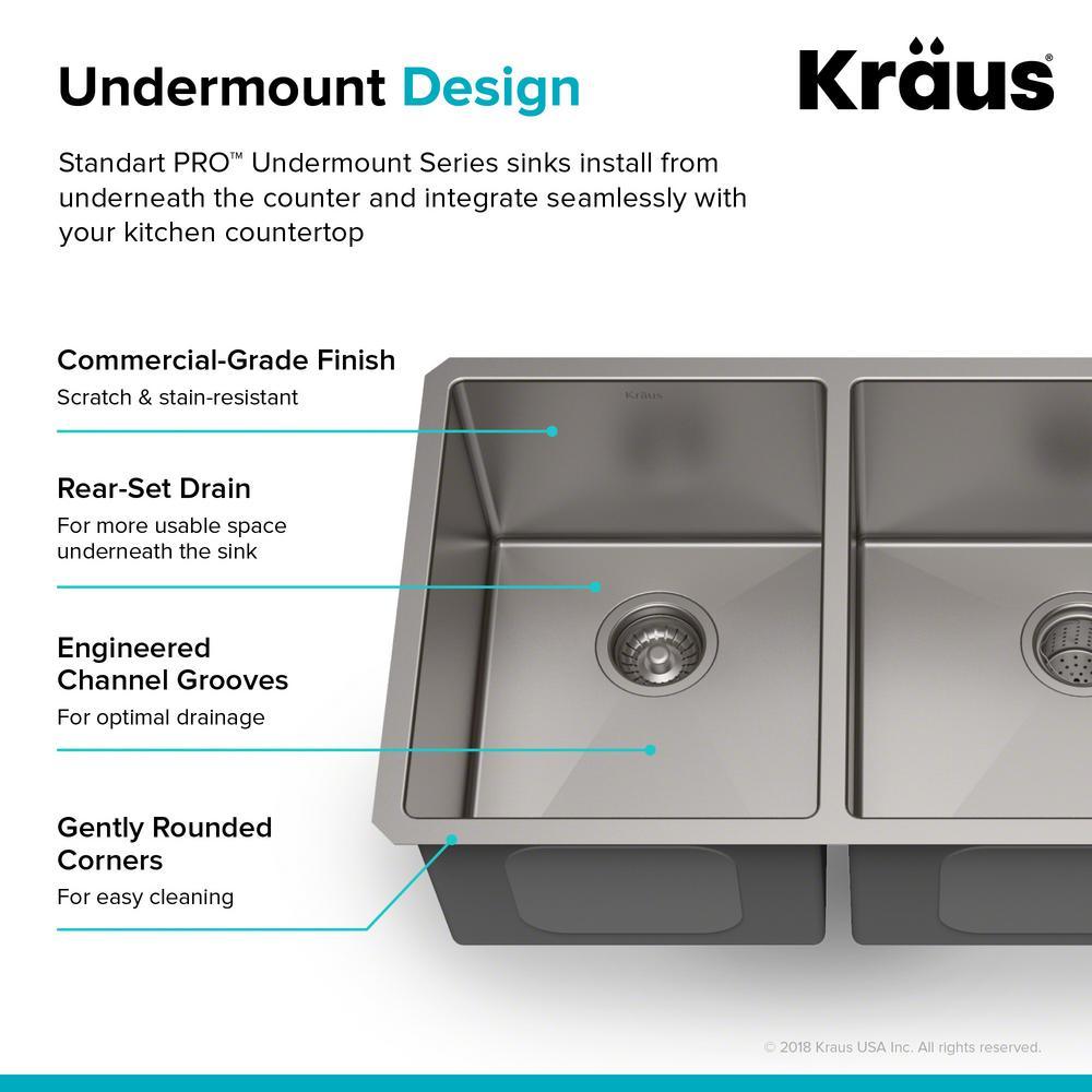 Standart PRO 33in. 16 Gauge Undermount 60/40 Double Bowl Stainless Steel Kitchen Sink - Super Arbor