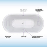 Diana 59 in. Acrylic Freestanding Double Ended Air Bath Bathtub with Drain and Overflow Included in White