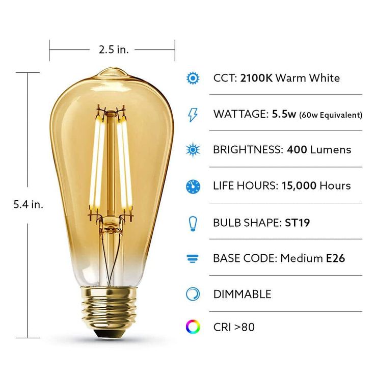 Feit Electric 60-Watt Equivalent ST19 Dimmable LED Amber Glass Vintage Edison Light Bulb With Straight Filament Warm White (16-Pack)