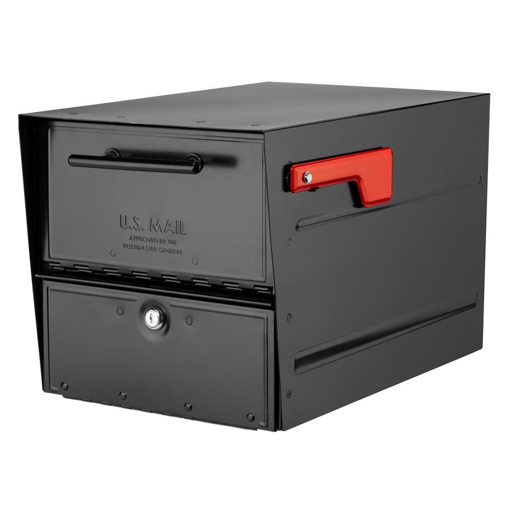 Oasis Eclipse Pewter Locking Parcel Mailbox with Red Flag - Super Arbor