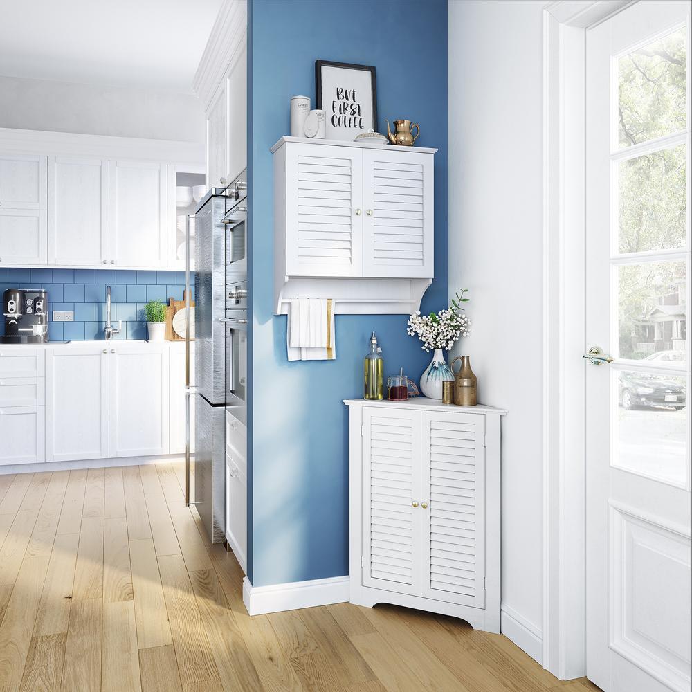 Ellsworth 18 in. L x 31-1/4 in. H x 25-1/2 in. H Freestanding MDF 3-Shelf Corner Cabinet in White - Super Arbor