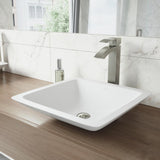 VIGO White Begonia Handmade Countertop Matte Stone Square Vessel Bathroom Sink in Matte White - Super Arbor