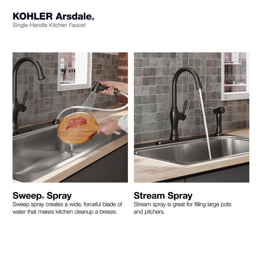 Arsdale Single-Handle Standard Kitchen Faucet with Swing Spout and Sidespray in Oil-Rubbed Bronze - Super Arbor