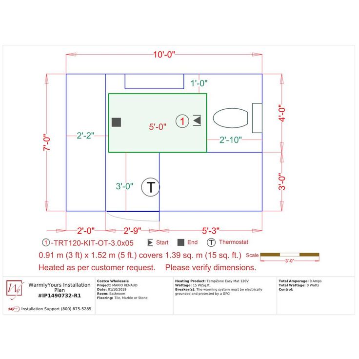 WarmlyYours TempZone 5 ft. x 36 in. 120-Volt Radiant Floor Heating Mat with Touch Screen Thermostat (Covers 15 sq. ft.)
