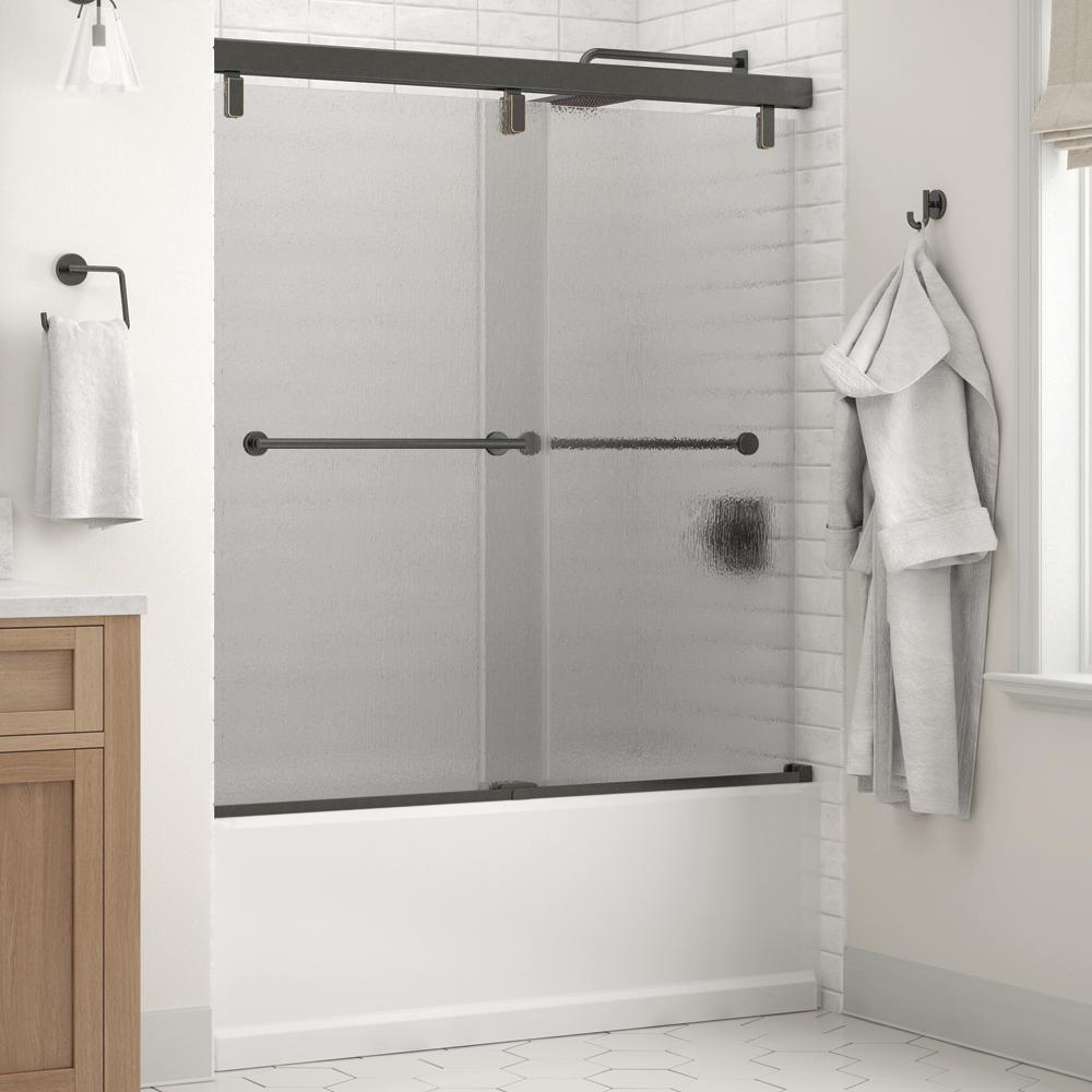 Everly 60 in. x 59-1/4 in. Mod Semi-Frameless Sliding Bathtub Door in Nickel and 1/4 in. (6mm) Tranquility Glass - Super Arbor