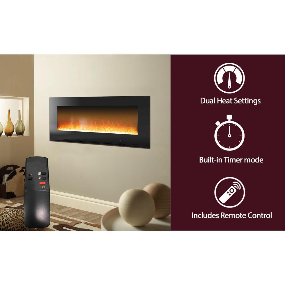 Metropolitan 56 in. Wall-Mount Electric Fireplace in Black - Super Arbor