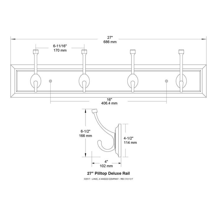 27 in. Black and Satin Nickel Pilltop Deluxe Hook Rack