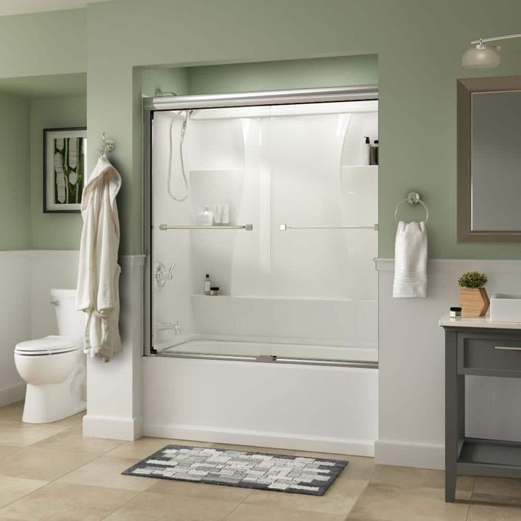 Traditional 60 in. x 58-3/8 in. Semi-Frameless Sliding Bathtub Door in Chrome with 1/4 in. (6mm) Clear Glass