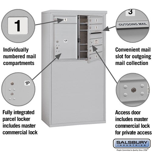 6-Door Free-Standing Mailbox with Parcel Locker in Aluminum