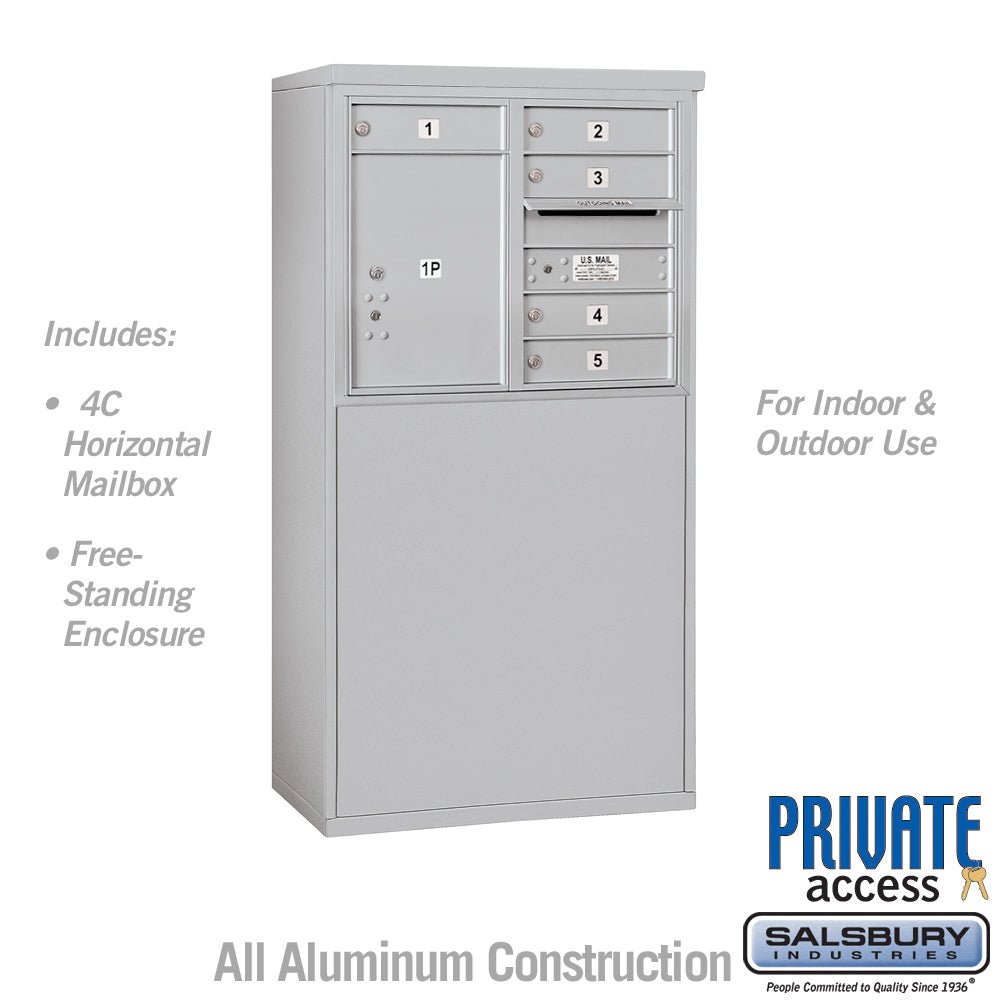 6-Door Free-Standing Mailbox with Parcel Locker in Aluminum