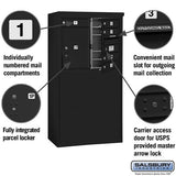 6-Door Free-Standing Mailbox with Parcel Locker in Black