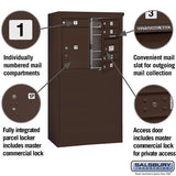 6-Door Free-Standing Mailbox with Parcel Locker in Bronze