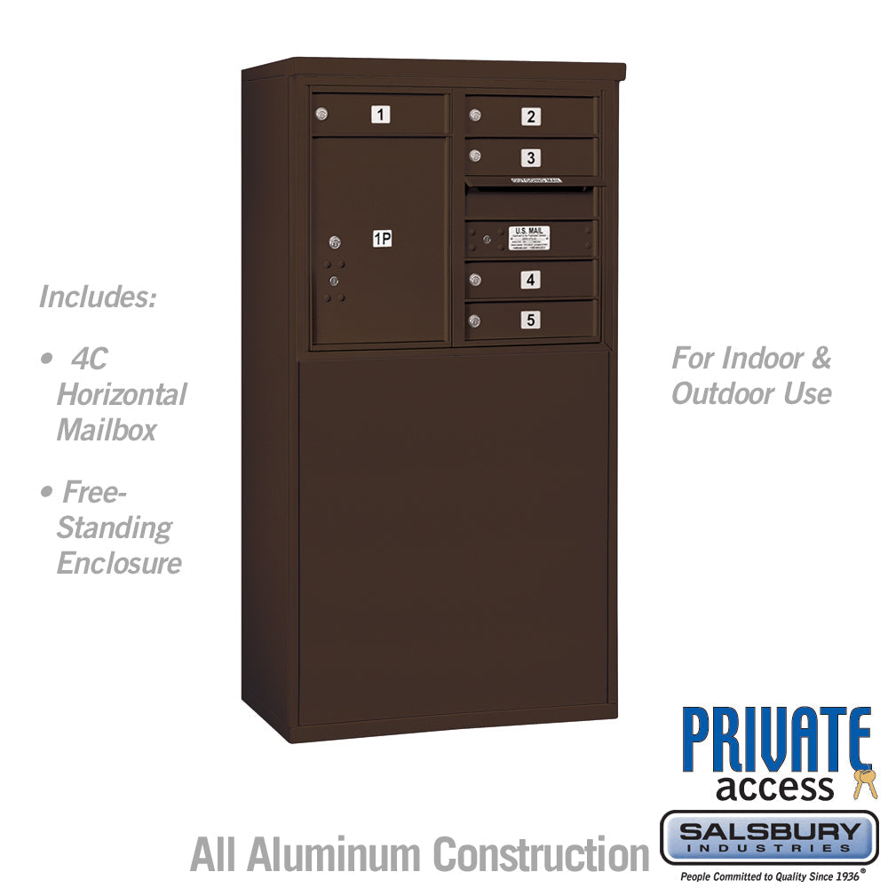 6-Door Free-Standing Mailbox with Parcel Locker in Bronze