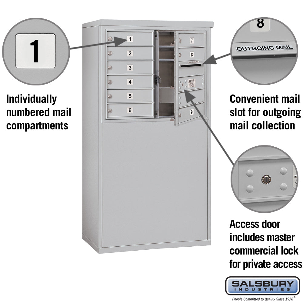 6 Door High Free-Standing 4C Horizontal Mailbox with 9 Doors in Aluminum with Private Access