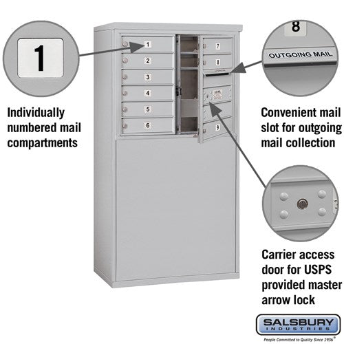 6 Door High Free-Standing 4C Horizontal Mailbox with 9 Doors in Aluminum with USPS Access
