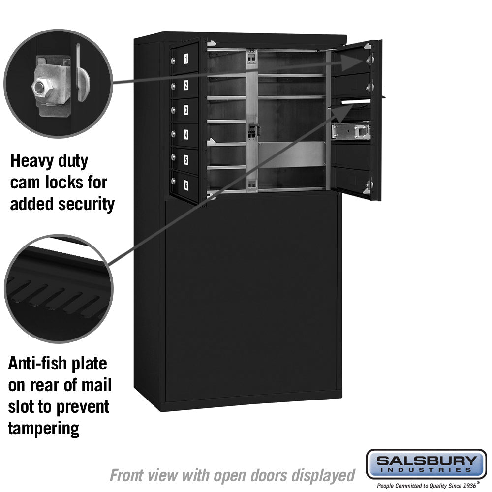 6 Door High Free-Standing 4C Horizontal Mailbox with 9 Doors in Black with Private Access