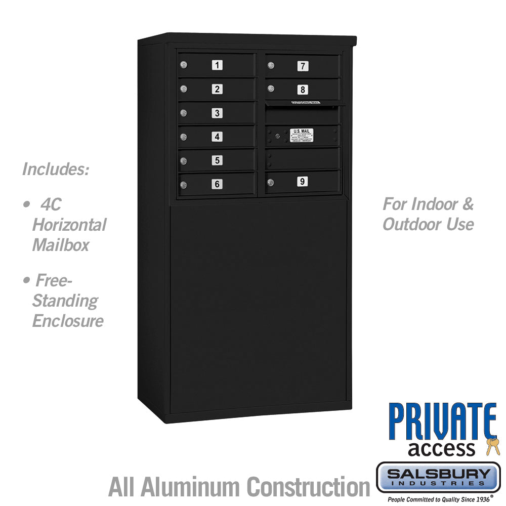 6 Door High Free-Standing 4C Horizontal Mailbox with 9 Doors in Black with Private Access