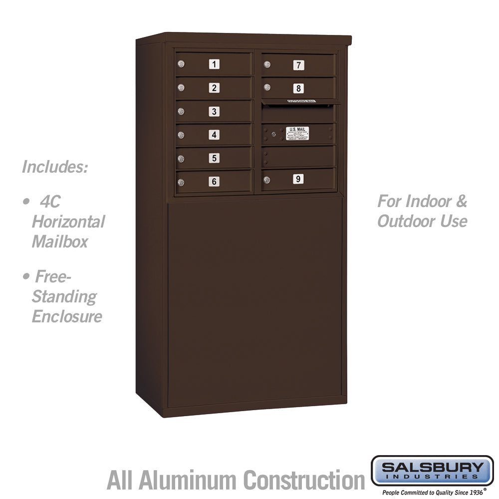 6 Door High Free-Standing 4C Horizontal Mailbox with 9 Doors in Aluminum with USPS Access