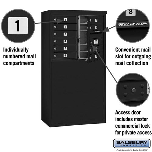 6 Door High Free-Standing 4C Horizontal Mailbox with 10 Doors in Black with Private Access