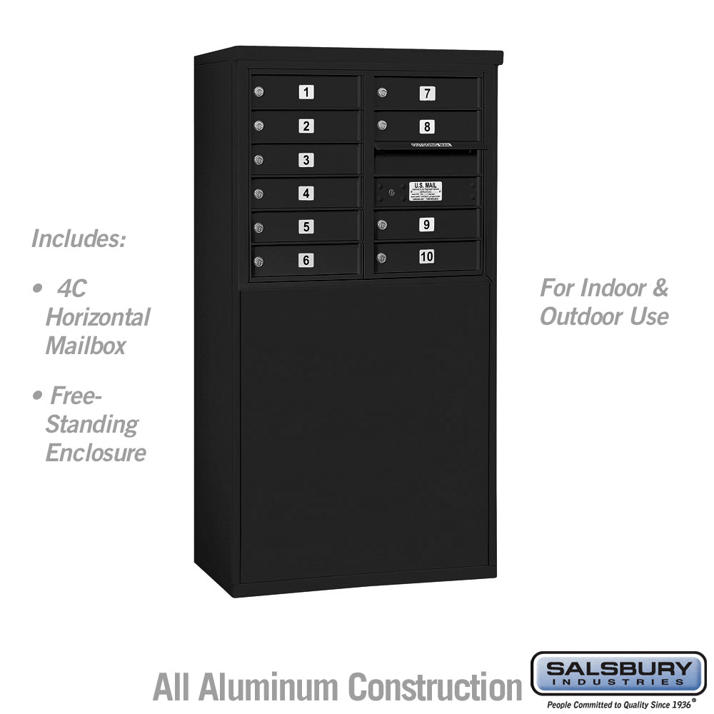 6 Door High Free-Standing 4C Horizontal Mailbox with 10 Doors in Black with USPS Access