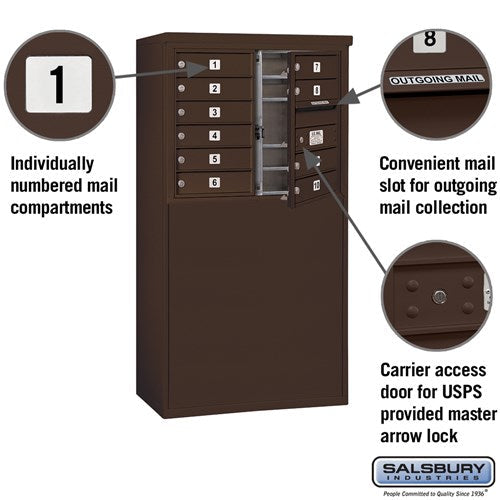 6 Door High Free-Standing 4C Horizontal Parcel Locker with 1 Parcel Locker in Bronze with USPS Access