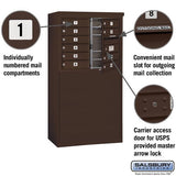 6 Door High Free-Standing 4C Horizontal Parcel Locker with 1 Parcel Locker in Bronze with USPS Access