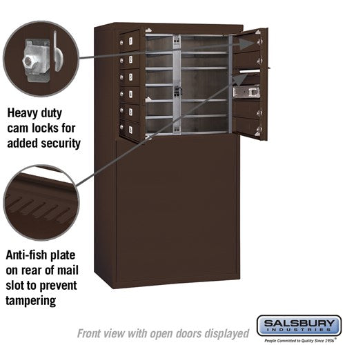 6 Door High Free-Standing 4C Horizontal Parcel Locker with 1 Parcel Locker in Bronze with USPS Access