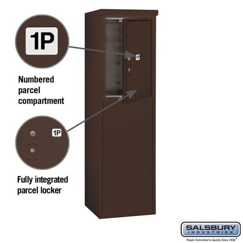 6 Door High Free-Standing 4C Horizontal Parcel Locker with 1 Parcel Locker in Bronze with USPS Access