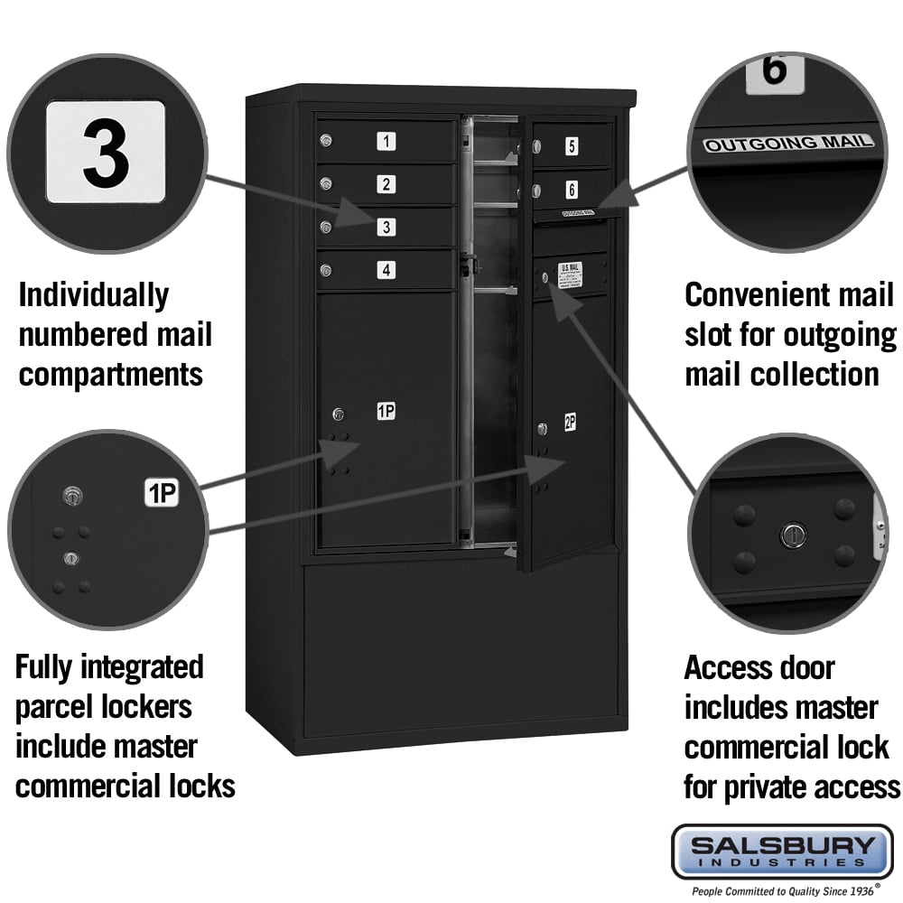10 Door High Free-Standing 4C Horizontal Mailbox with Parcel Lockers in Black