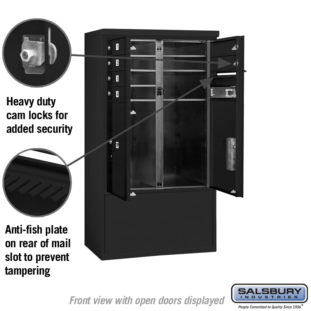 10 Door High Free-Standing 4C Horizontal Mailbox with Parcel Lockers in Black