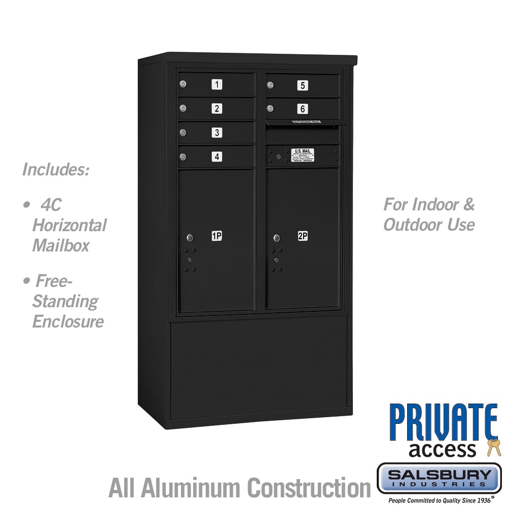 10 Door High Free-Standing 4C Horizontal Mailbox with Parcel Lockers in Black