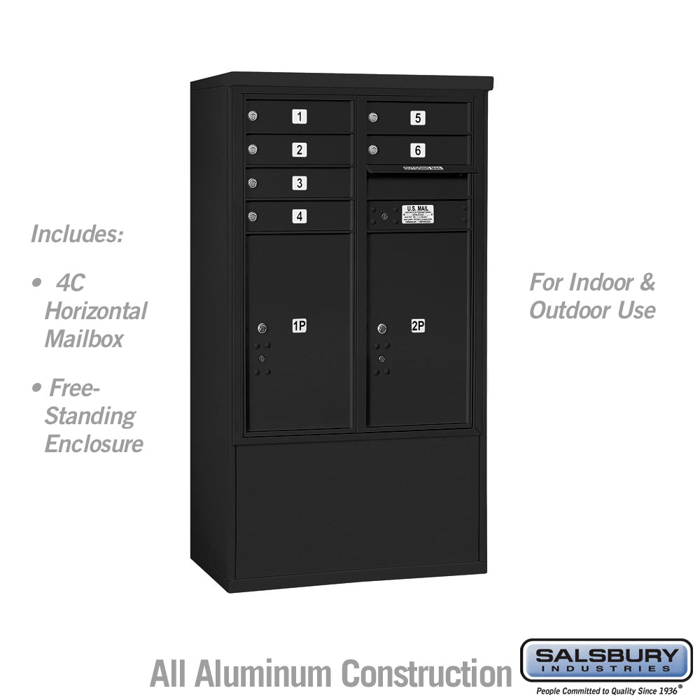 10 Door High Free-Standing 4C Horizontal Mailbox with Parcel Lockers in Black