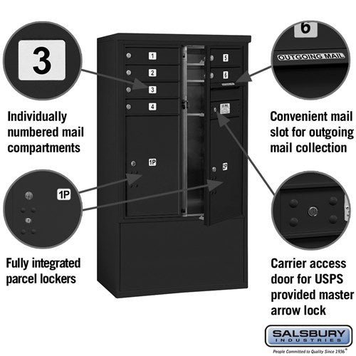 10 Door High Free-Standing 4C Horizontal Mailbox with Parcel Lockers in Black