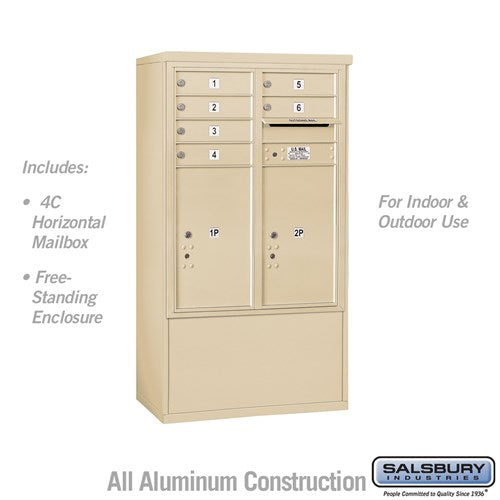 10 Door High Free-Standing 4C Horizontal Mailbox with Parcel Lockers in Sandstone