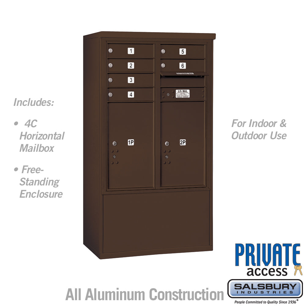 10 Door High Free-Standing 4C Horizontal Mailbox with Parcel Lockers in Bronze