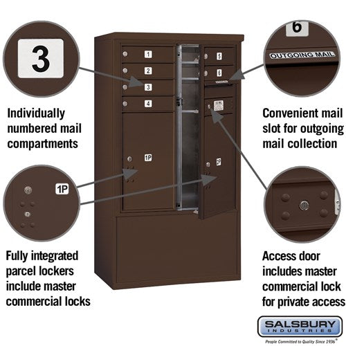 10 Door High Free-Standing 4C Horizontal Mailbox with Parcel Lockers in Bronze