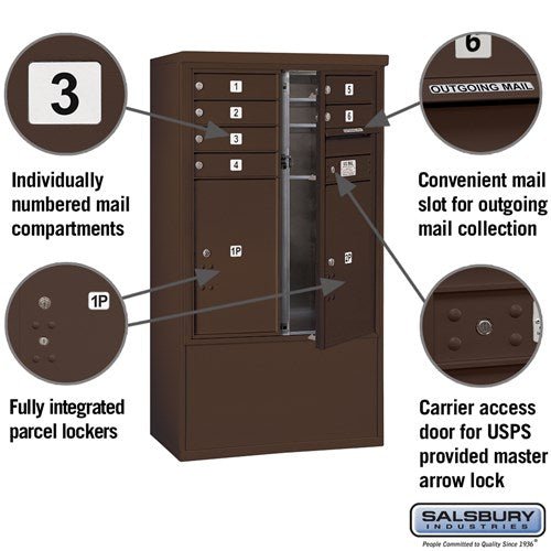 10 Door High Free-Standing 4C Horizontal Mailbox with Parcel Lockers in Bronze
