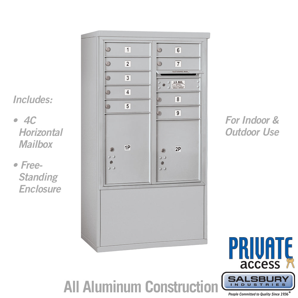 10 Door High Free-Standing 4C Horizontal Mailbox with Parcel Locker in Aluminum