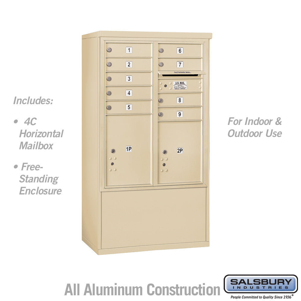 10 Door High Free-Standing 4C Horizontal Mailbox with Parcel Lockers in Sandstone