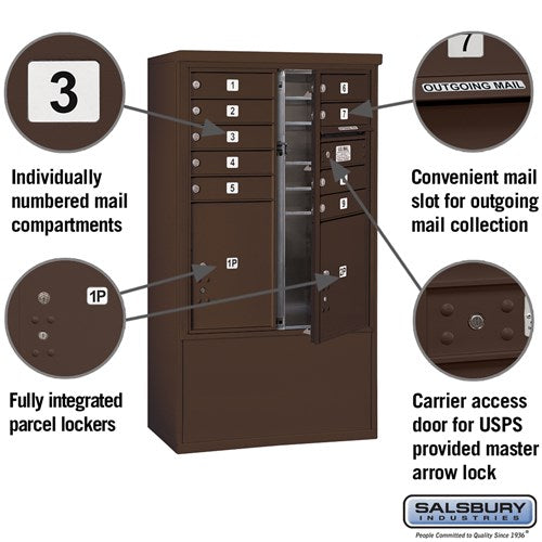 10 Door High Free-Standing 4C Horizontal Parcel Locker with 4 Parcel Lockers in Bronze with USPS Access