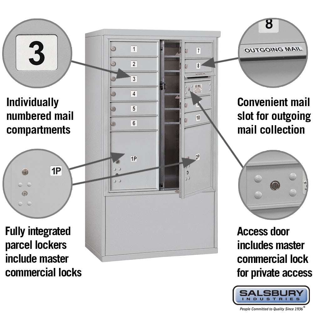 10 Door High Free-Standing 4C Horizontal Mailbox with Parcel Lockers