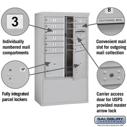 Free-Standing 4C Horizontal Mailbox Unit - 10 Door High, Double Column, Bronze, USPS Access