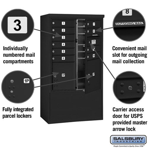 10 Door High Free-Standing 4C Horizontal Mailbox with Parcel Locker in Black