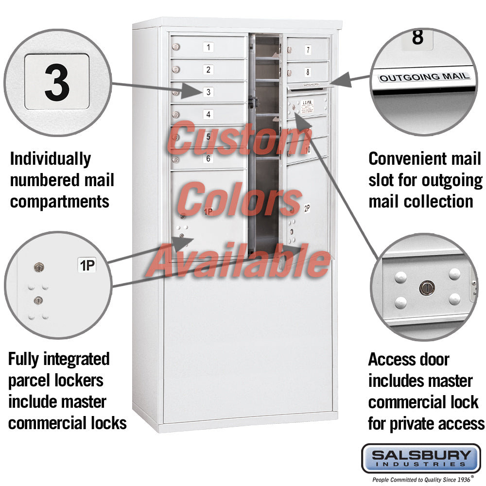 Free-Standing 4C Horizontal Mailbox Unit - 10 Door High, Double Column, Custom Color, Front Loading, Private Access