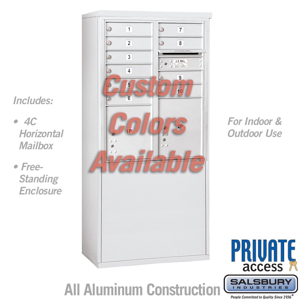 Free-Standing 4C Horizontal Mailbox Unit - 10 Door High, Double Column, Custom Color, Front Loading, Private Access